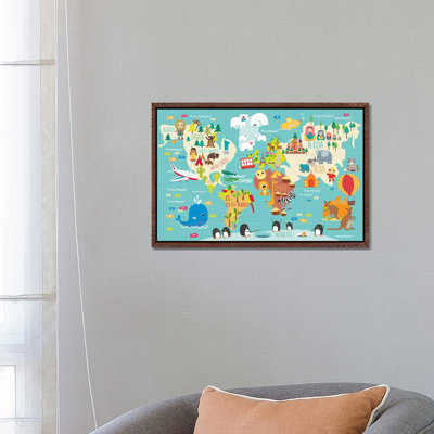 Children's World Map by Martina Hogan - Print on Canvas