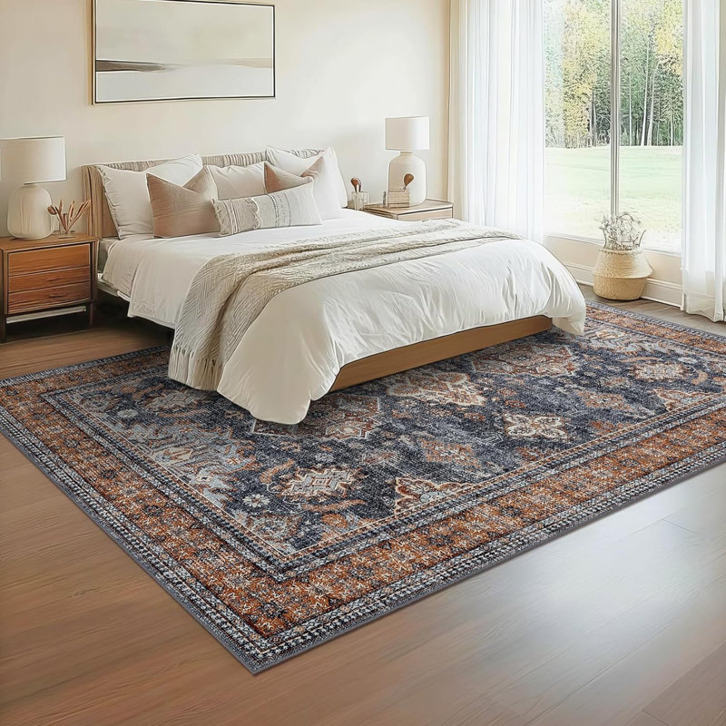 Washable Rugs Nursery Distressed Vintage Office Carpet Oriental Home Decor Low Pile Neutral Soft Area Rug Non Slip Farmhouse Floor Cover