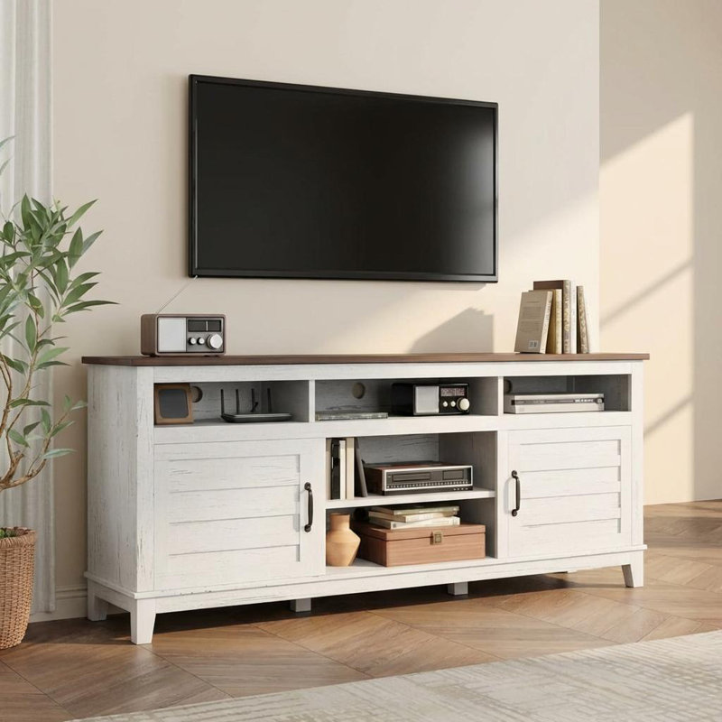 Farmhouse TV Stand with Adjustable Shelves & Cabinet Doors, 70.9" Entertainment Center for Living Room or Bedroom