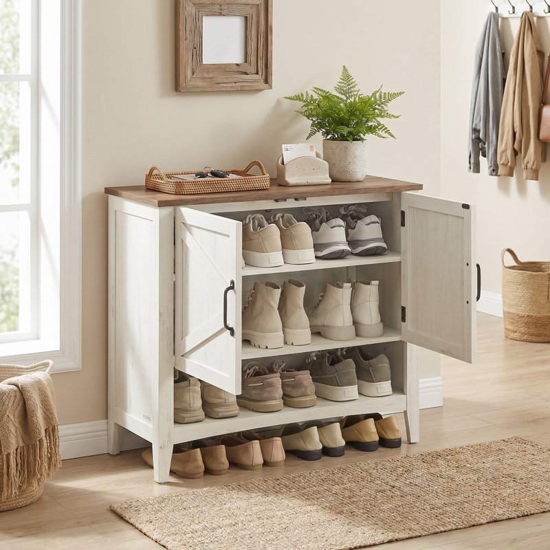 16 Pair Shoe Storage, Rustic White