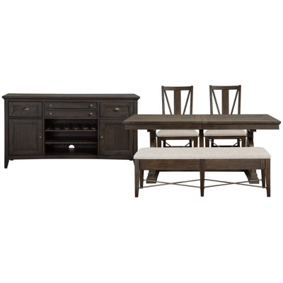 Extendable Trestle Dining Table With 2 Side Chairs Upholstered Bench And Buffet