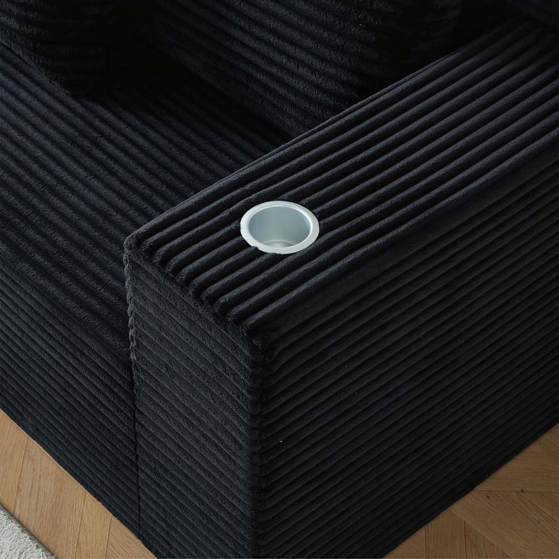 Canapé modulaire profond en velours côtelé avec porte-gobelets, aucun assemblage requis, Noir