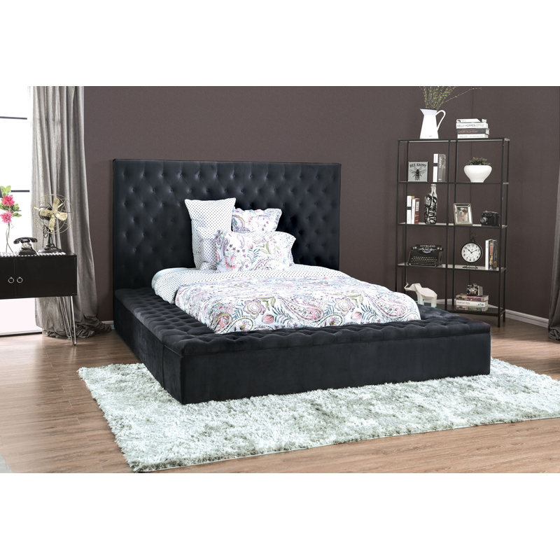 Lit plateforme tapissier avec rangement Estefany, California King, Gris foncé