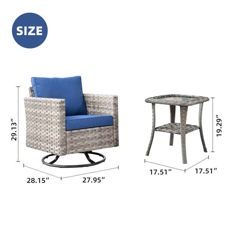 Baili Outdoor Chair With Side Table, Navy