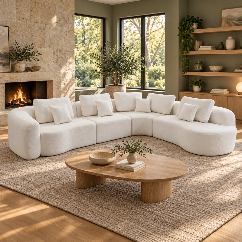 Upholstered Boucle L-Shaped Sectional, White