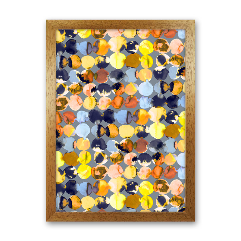 Ink Dots Blue Yellow 1 Piece Wall Art, 34cm H x 25cm W x 3cm D, Brown Framed