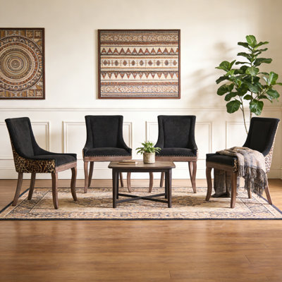 Ensemble de 4 chaises de cuisine en bois massif avec garniture cloutée et support pour haut dossier Farmhouse, ensemble de 4 chaises d'appoint Farmhouse