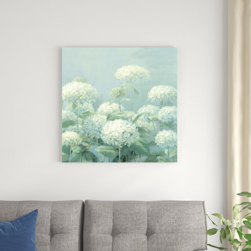 Hortensia blanc sauge de jardin, H 30 po x l 30 po, Oui, Reproduction avec cadre noyer