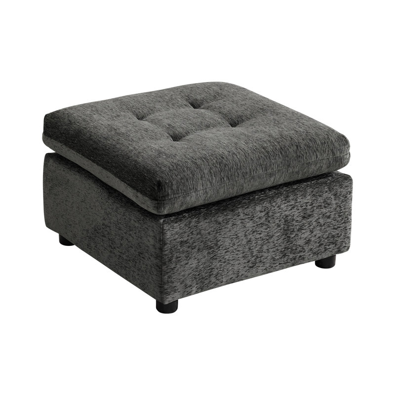 Repose-pieds capitonné en chenille - Tabouret d'appoint carré, Gris foncé