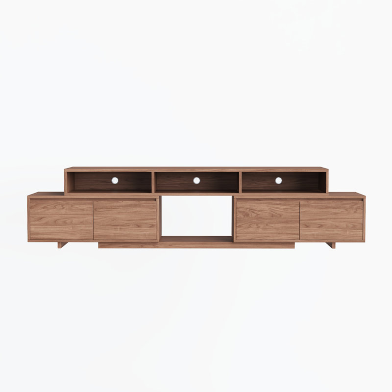 Meuble télé extensible moderne avec finition noyer avec rangement et tablettes ouvertes