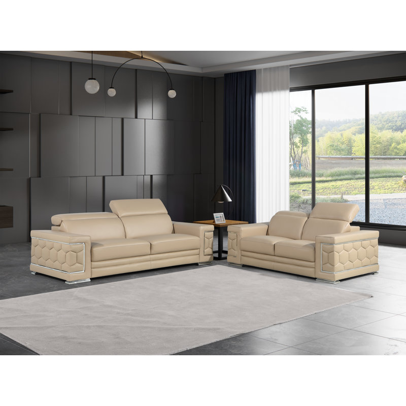 Ensemble de canapé en cuir véritable 2 pièces Charliee, Beige