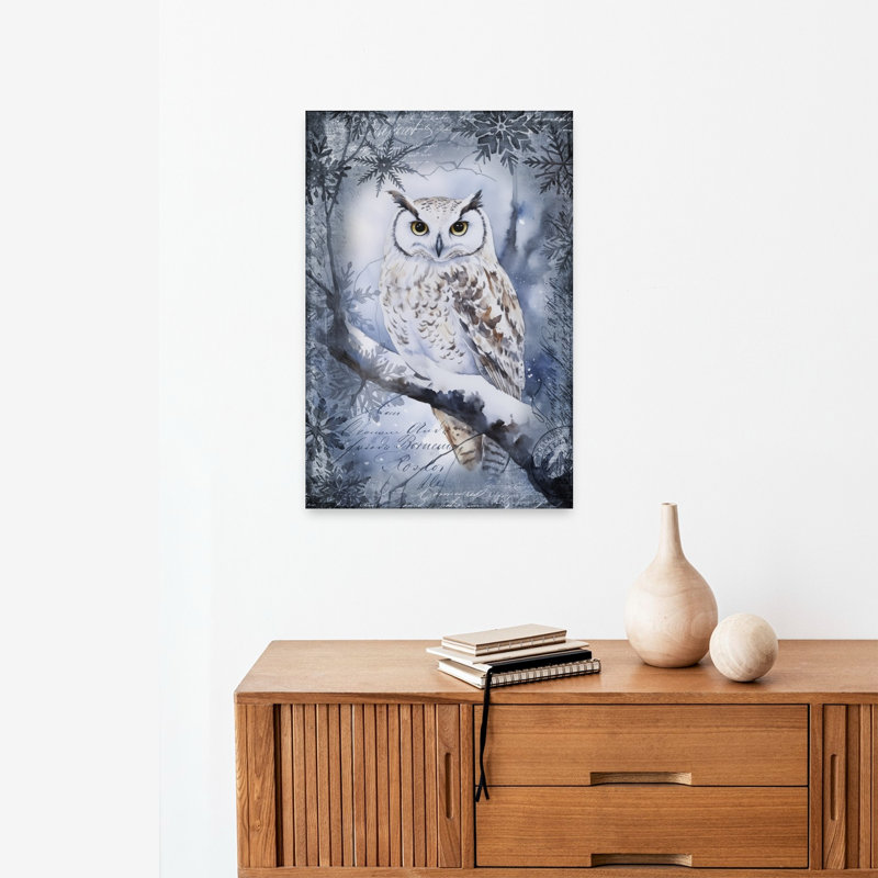 Elegant Winter Owl Elegant Mystical Peaceful Bird Owl Forest Nature Wall Art Print 1 Piece Wrapped Canvas Wall Art