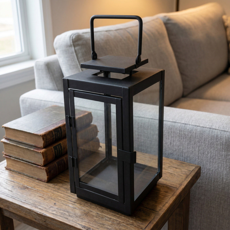 Cadre en métal noir décoratif avec bougie sans flamme à DEL de table rétro pour la maison