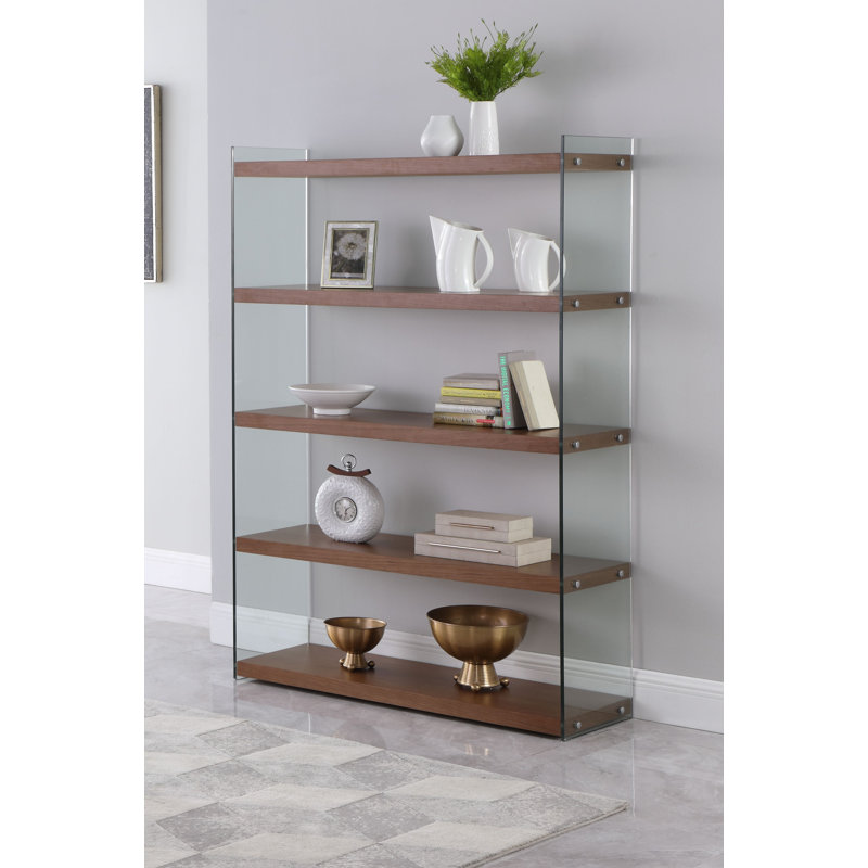Rhuan Contemporary Walnut & Glass Book Case, Walnut