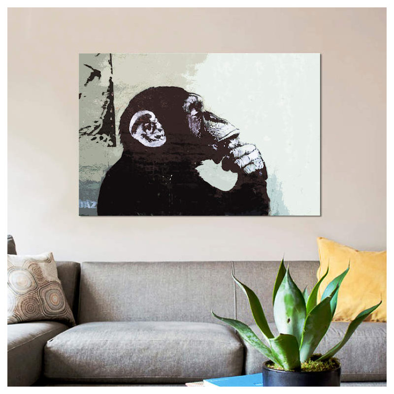 The Thinker Monkey by Banksy - Print on Canvas, No Frame, 66.04 cm H x 45.72 cm W x 1.91 cm D