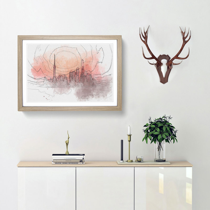 The Shanghai China Skyline in Abstract - Framed Print, Oak, 40cm H x 60cm W x 2cm D