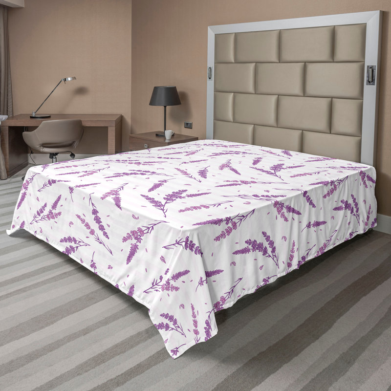 Ambesonne Flowers Flat Sheet Nostalgia Farmhouse, Violet Soft Pink