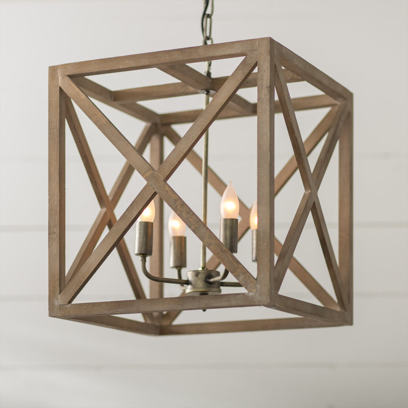 Lustre cage en métal et bois Sabrina, Bois brun naturel