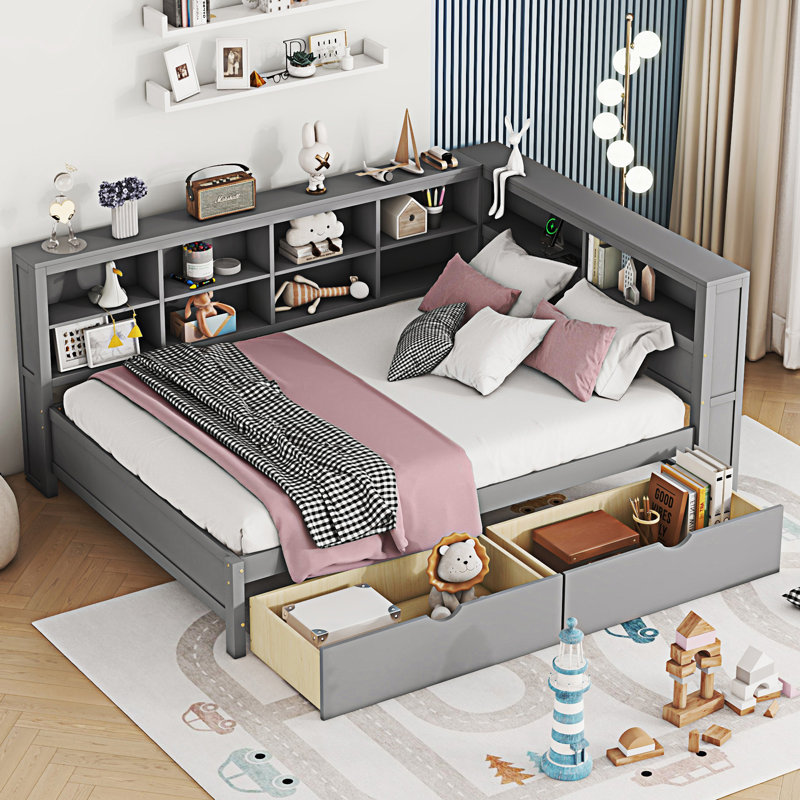 Wooden Daybed With 2 Drawers, Full, White