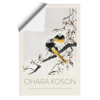 Two Sable Red Tails & Cherry Blossom Print by Ohara Koson - Frameless Print