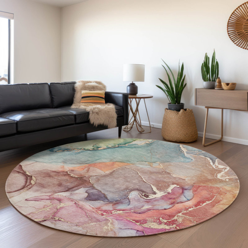 Tapis bleu lavable de qualité supérieure 1 pi 8 po x 2 pi 6 po Cerrito AMF500, Rond 8 pi
