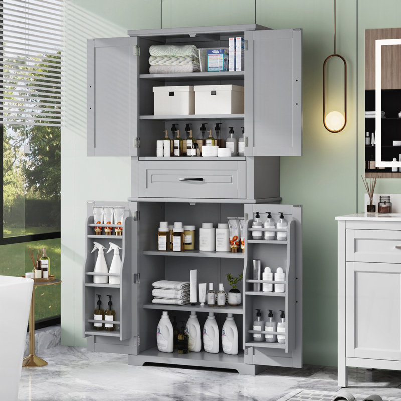 Armoire de rangement pour salle de bain avec espace de rangement multifonctionnel, Gris