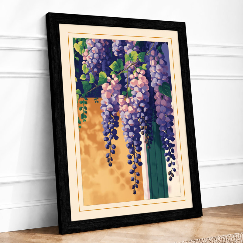 Wisteria in Terracotta Botanical - Framed Print, Black, A4 - 29.7 x 21.0 cm