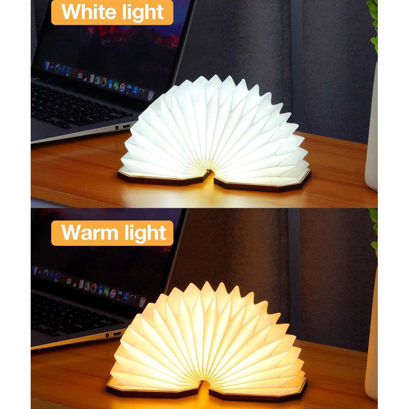 Folding Accordion Lamp, Portable Wooden Desk Lamp Creative LED Paper Lantern