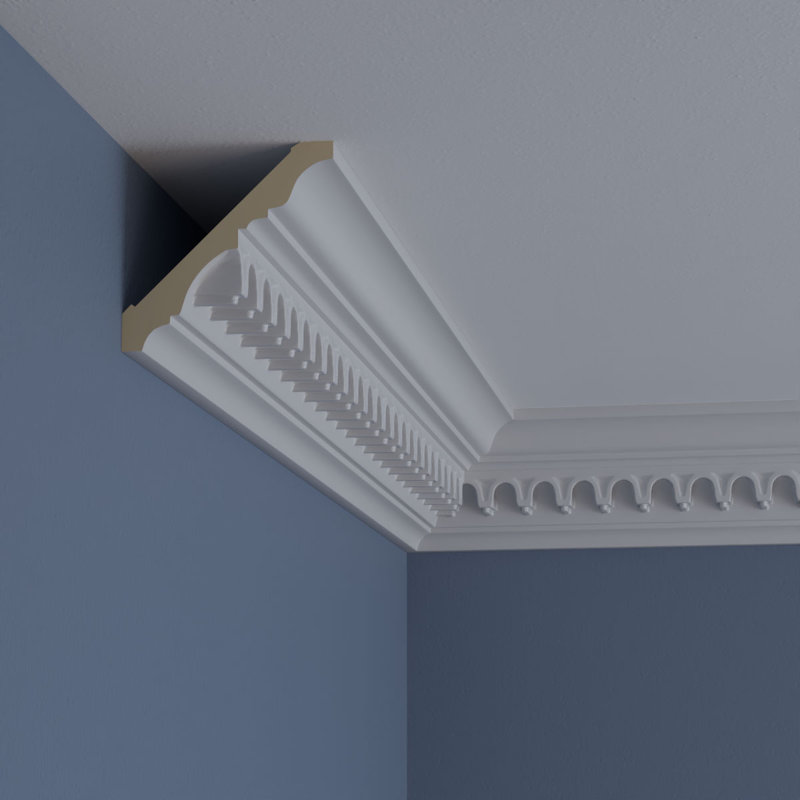 Primed White Polyurethane Geometric Crown Moulding Sample