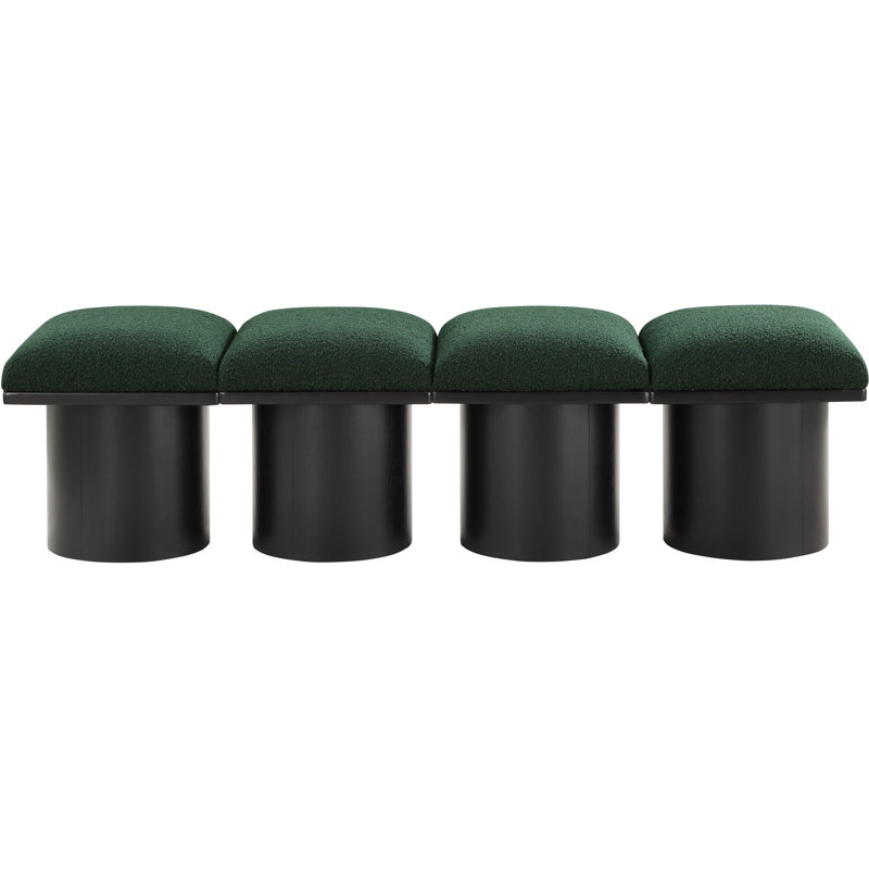 Banc rembourré Horatia, Noir, noir, noir, noir, H 17,5 po x l 62 po x P 18 po, Tissu bouclé vert