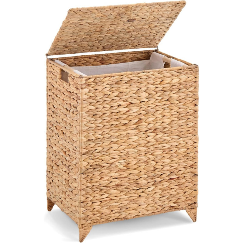 Panier à linge en osier naturel, pliable et tissé à la main, avec couvercle, H 26 po x l 13,4 po, Naturel