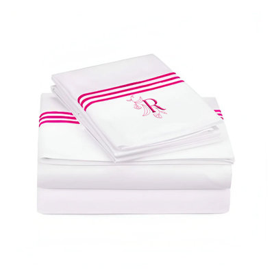 Monogram 400TC Triple Embroidery Sateen Solid Cotton Sheet Set
