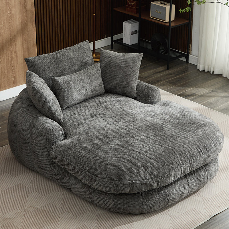 Canapé-lit en chenille 56,7 po gris, sans assemblage, siège profond avec coussins, Gris