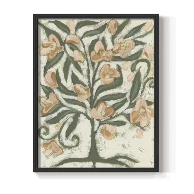 «Folk Peach Blossoms II», reproduction encadrée - bois massif, H 11 po x l 9 po, Noir, noir, noir, noir
