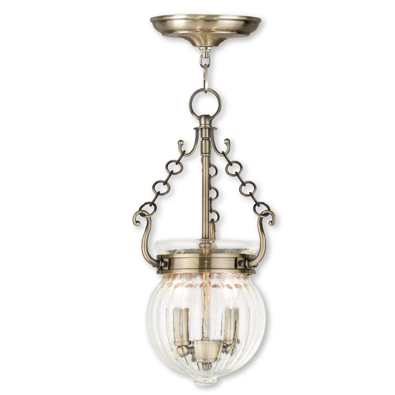 Luminaire suspendu unique en forme d'urne à 2 lumières Crestfield, Laiton antique