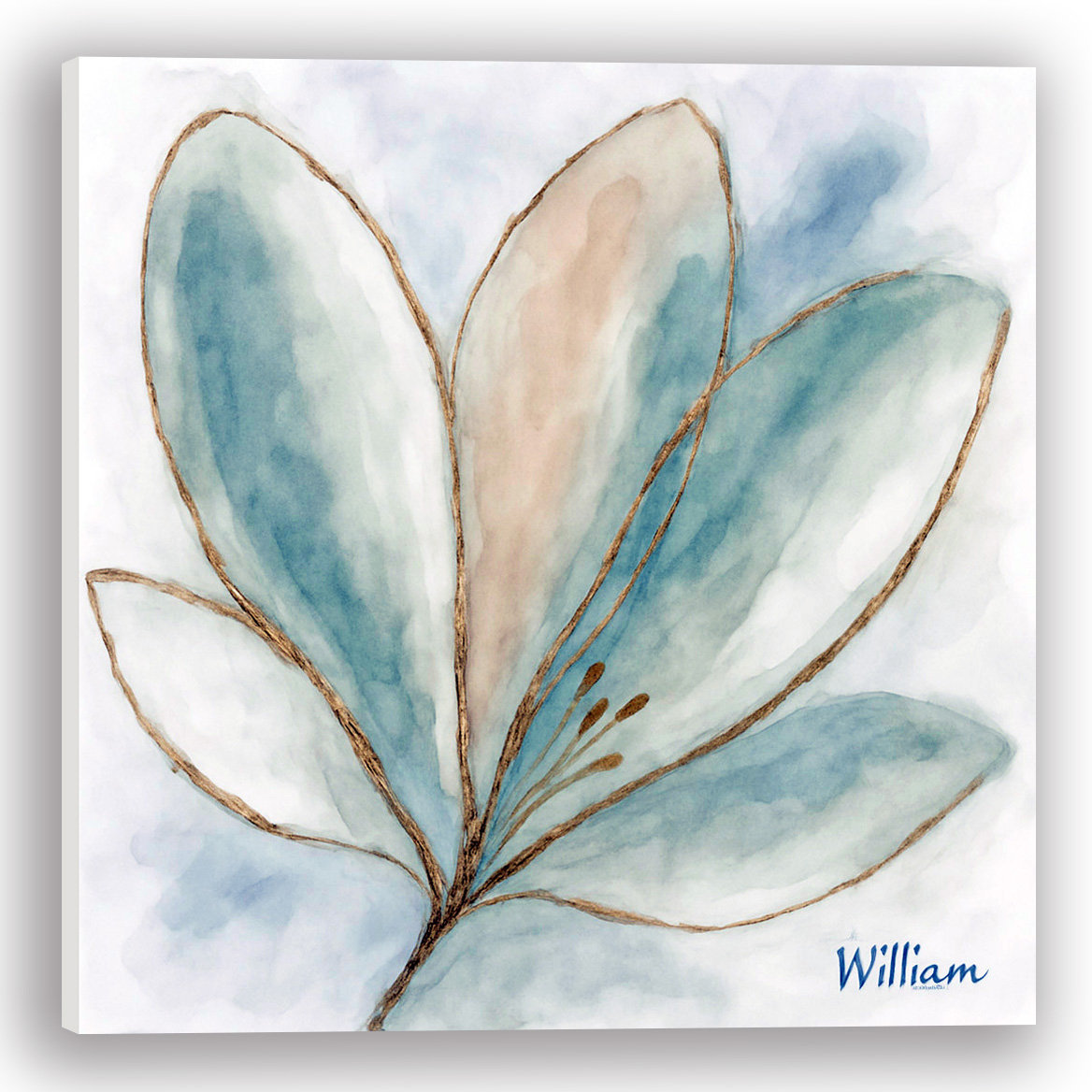 Winston Porter Blue Petal Grace – Watercolor Floral Canvas Wall Art ...