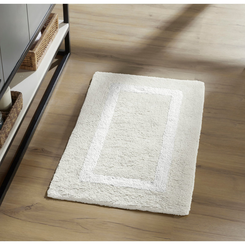 Tapis pour salle de bain réversible 100% coton Widman, Rectangle 21 po x 34 po, Ivoire/blanc