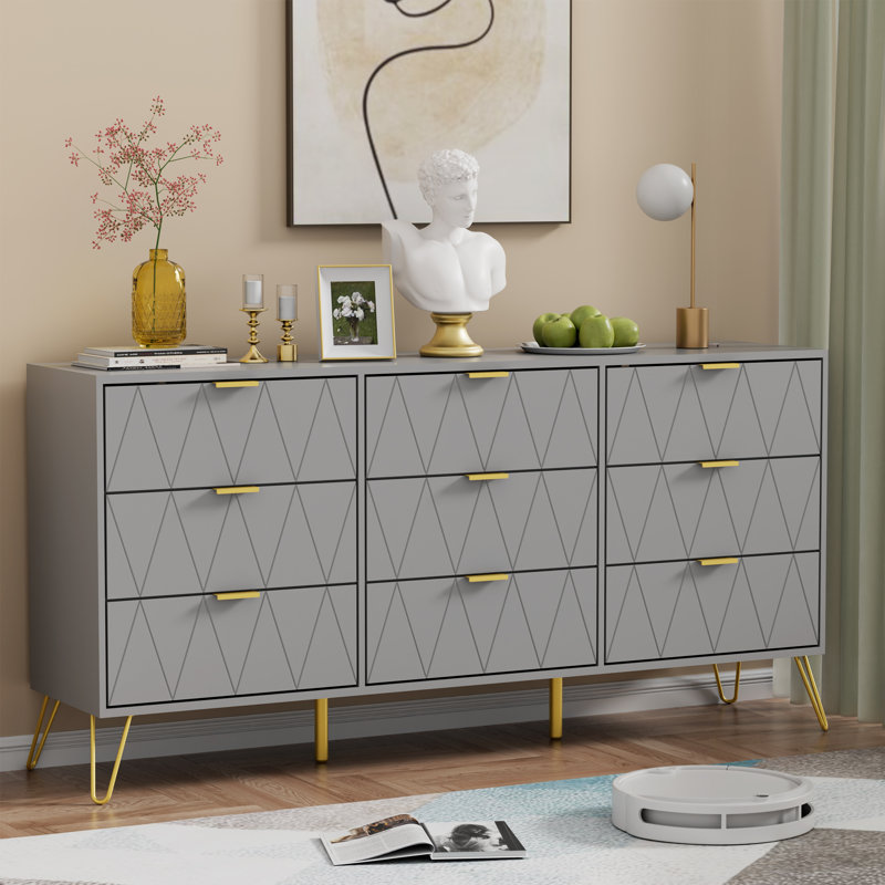 Commode 9 tiroirs l 58,9 po Telfair, Gris