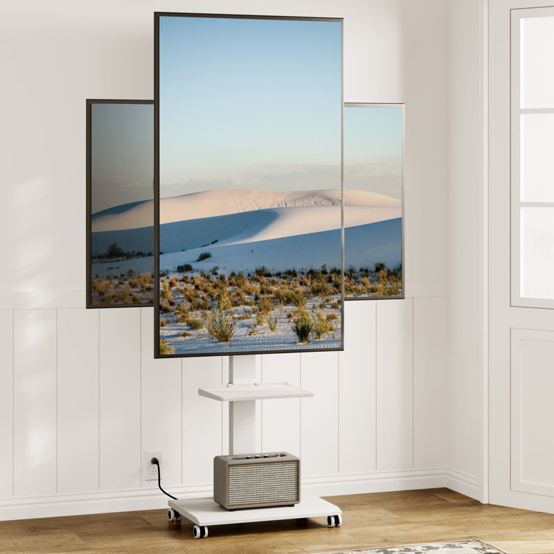 Adrista Rolling TV Stand with Wheels For 32-70 Inch TVs, Height Adjustable and Power Outlet TV Console Hold Up To 88 Lbs,White