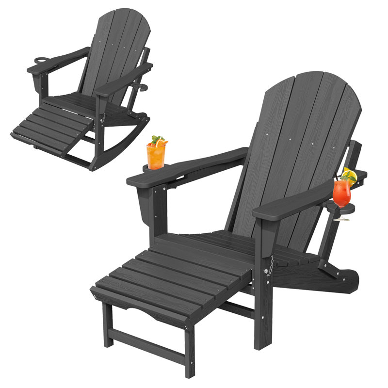 Chaise Adirondack pliante en polyéthylène haute densité Aunika (ensemble de 2), Gris