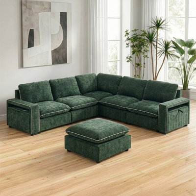 102.36'' W 6-Piece Green Chenille Modular Sectional With Storage Arm