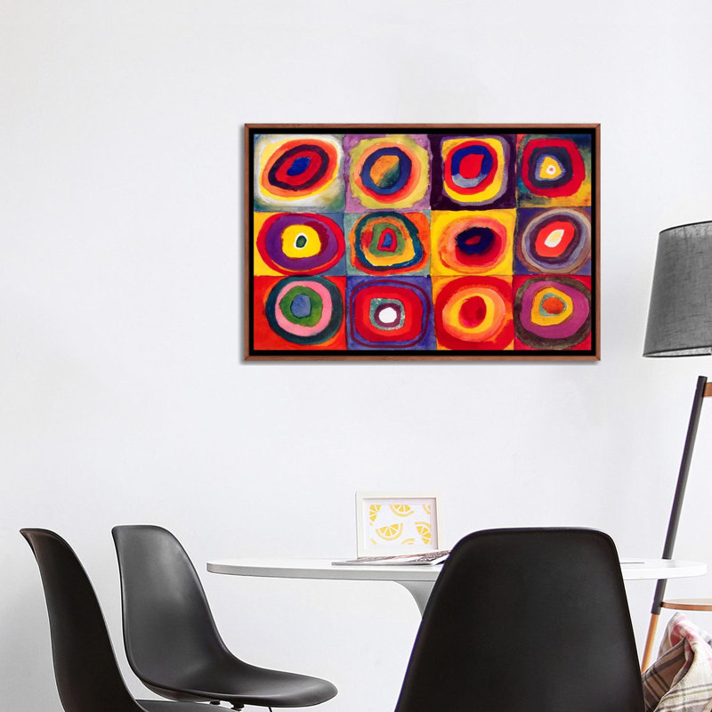 "carrés avec cercles concentriques" par wassily kandinsky,-impression, H 32 po x l 48 po x P 1,5 po, Toile tendue