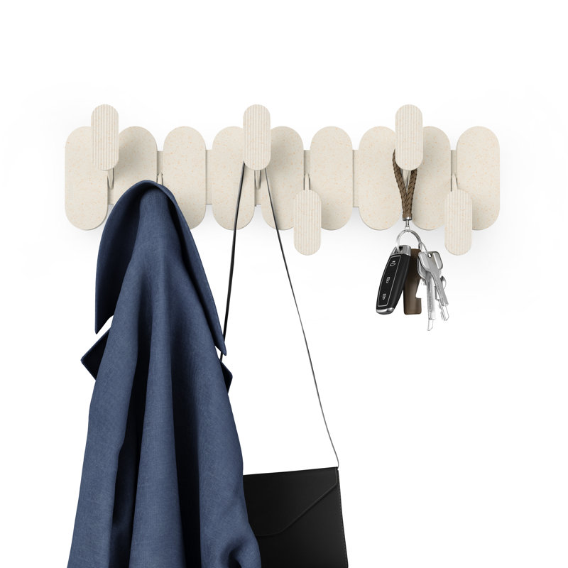 Tempo Wall Hook, Modern 6-Hook Coat Rack, Sand/Natural, Cream
