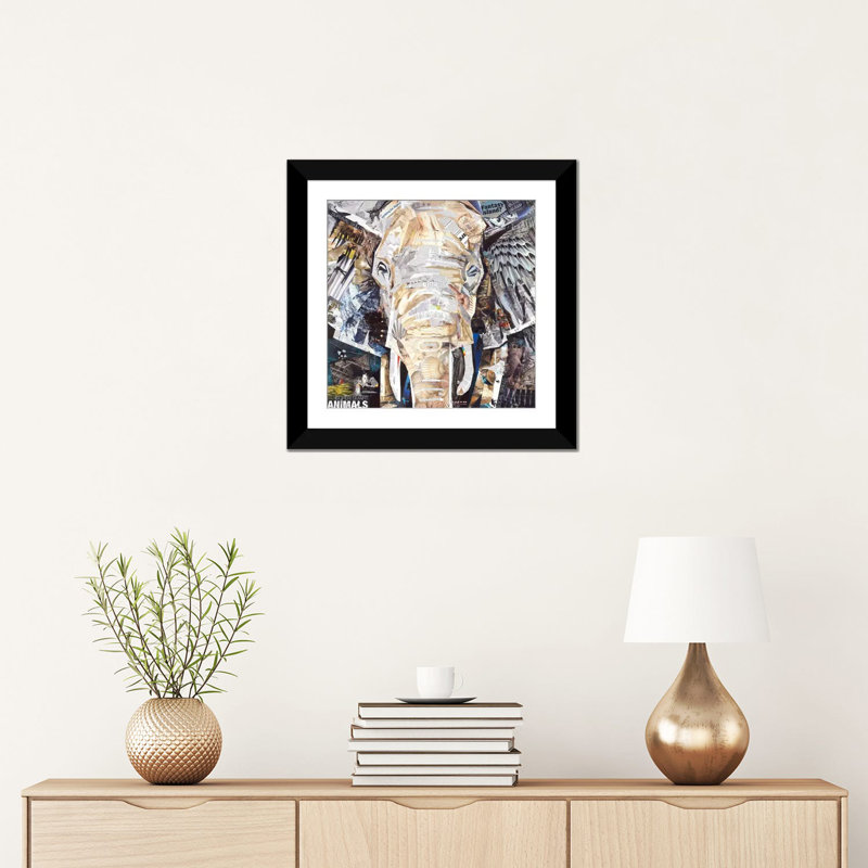 «Elephant's Gaze» par James Gray - impression sur toile, H 24 po x l 24 po x P 1 po, Papier d'art encadré noir, Blanc