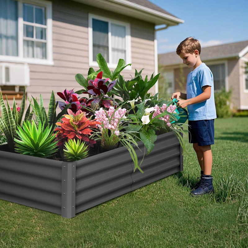 Metal Raised Garden Bed - Rectangular Planter Box for Vegetables and Flowers, 3.55" H x 76" W x 37.41" D, Gray