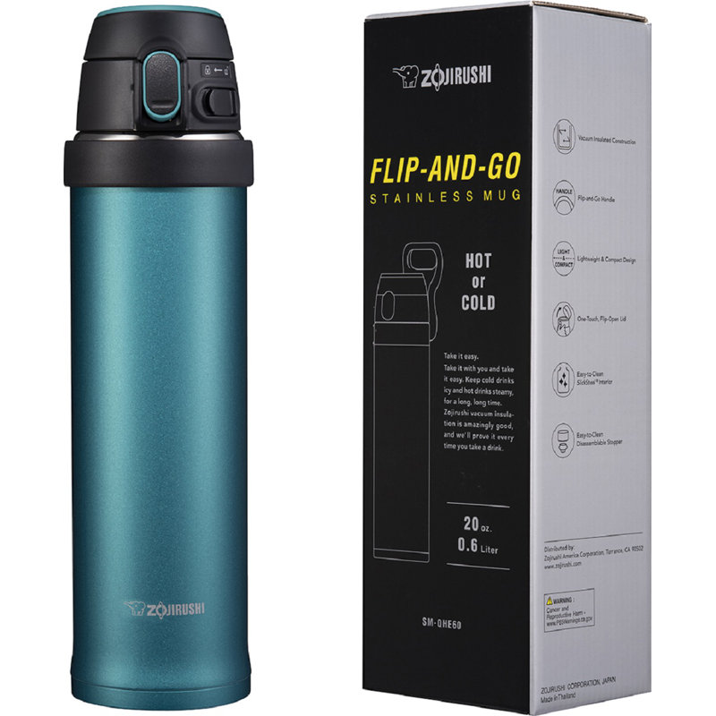 Grande tasse de voyage en acier inoxydable à isolation par aspiration flip-go, 20 oz, Bleu sarcelle