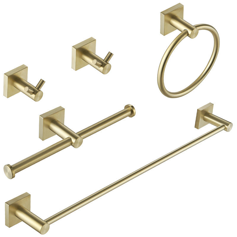 1 5 - Piece Bathroom Hardware Set, Brushed Gold