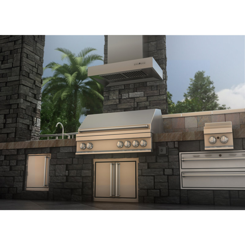 48" Professional Outdoor 700 CFM Ducted Wall Mount Range Hood in Brushed 304 Stainless Steel