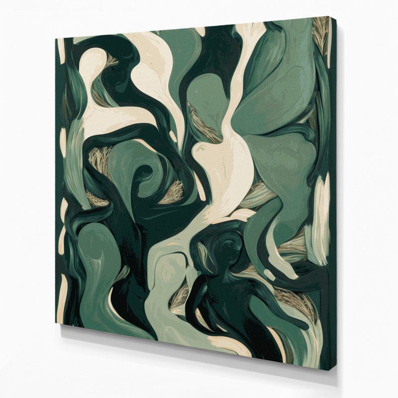 Abstrait art figuratif sur toile vert, H 16 po x l 16 po