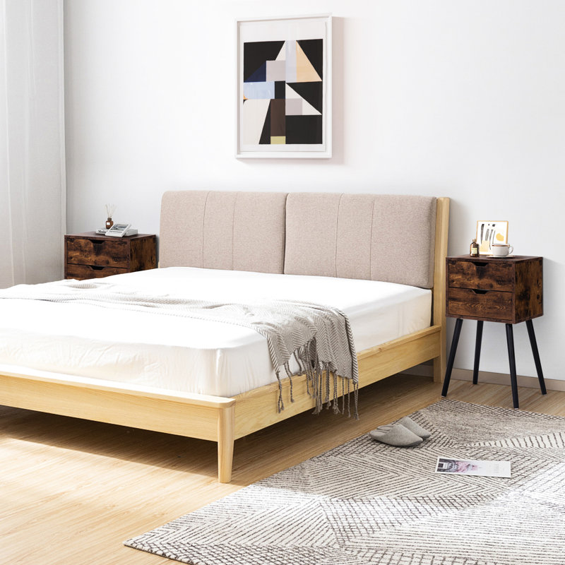Table de bout rustique brun avec 2 tiroirs bien rangés - Pieds en bois massif pour la chambre à coucher et le salon